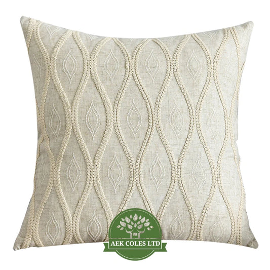 Embroidered Cream Linen Throw Cushion