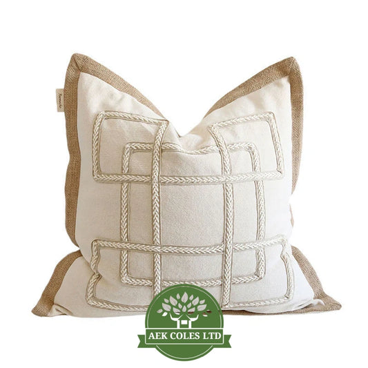 Elegant Cotton and Jute Throw Cushion Cover