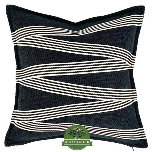 Heavy Linen Black Base and White Stripes Cushions