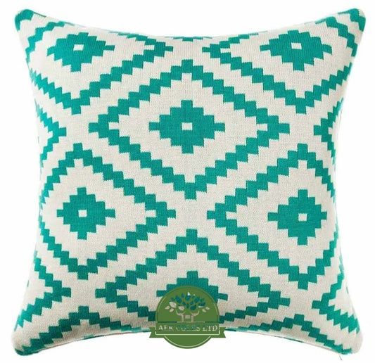 White & Turquoise Mexicola Throw Cushion